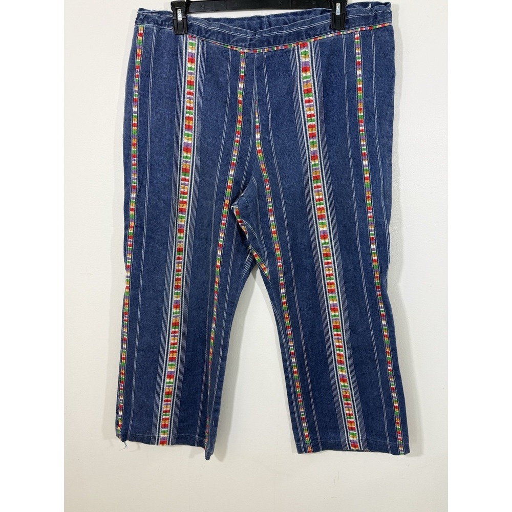 OOAK Handmade Pants Women's Plus Blue Boho Festival Artisan Wide Leg Crop